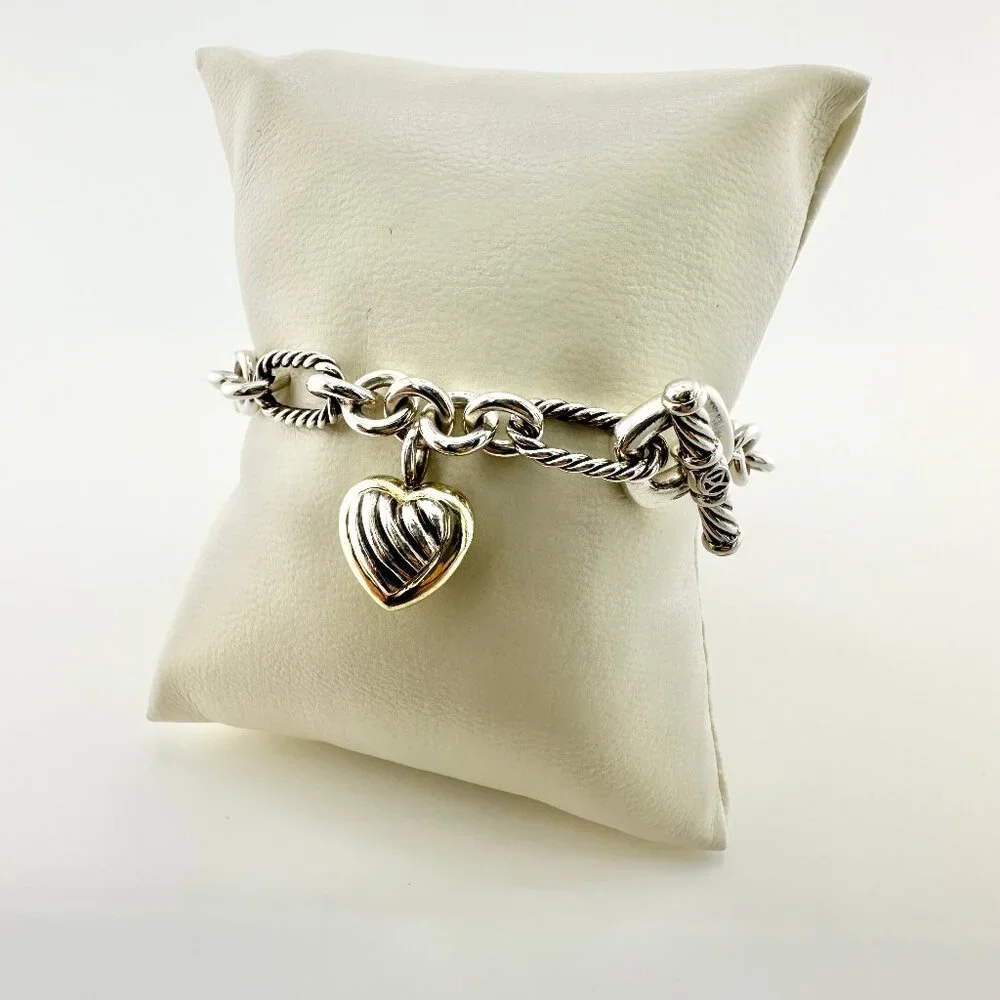 David Yurman Figaro Heart Charm Bracelet w/ 18K Yellow Gold - 7.25" - Picture 3 of 16